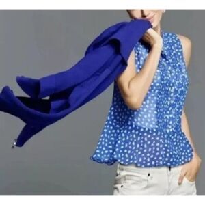 CAbi Electric Blue Blouse Pintuck Ruffle Hem Peplum‎ Style #5530 Size Medium